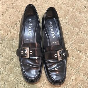 Prada Women's Black Leather Loafers with Buckle